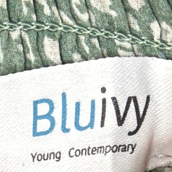 Bluiivy Smocked Peplum Top Green White Floral Print Puff Sleeve Off Shoulder M - Picture 4 of 8